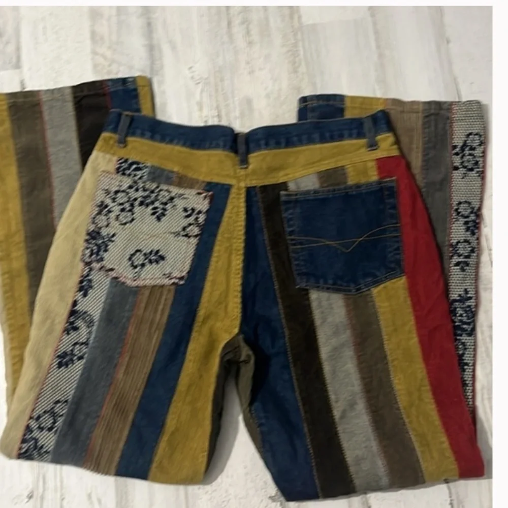 Vintage Y2K Denim and Corduroy Striped Jeans.